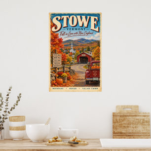 Affiche de voyage rétro Stowe Vermont automne mur