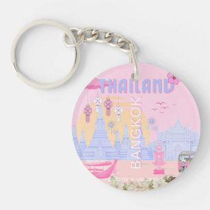 Affiche de voyage rose pastel bleu de Bangkok Thaï