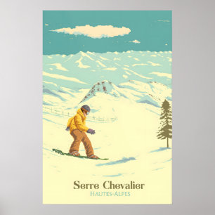 Affiche de voyage Serre Chevalier Snowboarding