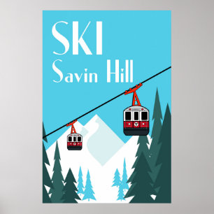 Affiche de voyage Ski Savin Hill Style Vintage