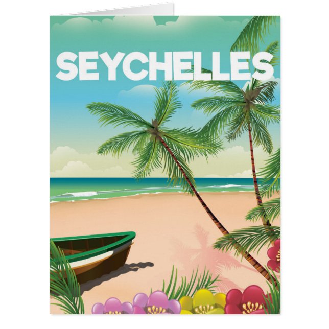 affiche de voyage sur la plage des Seychelles (Devant)