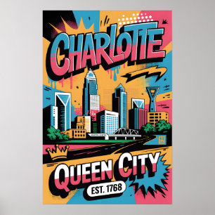 Affiche de voyage urbaine graffiti Charlotte NC