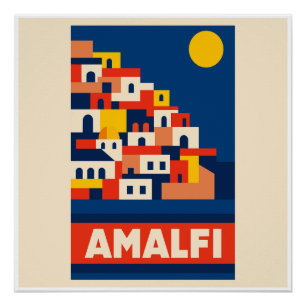 Affiche de voyage vintage Amalfi Italie Rétro Côti