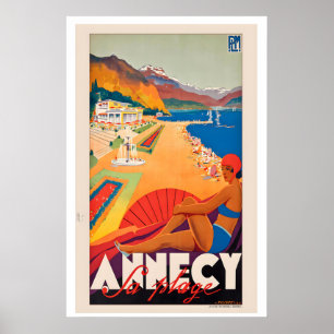 Affiche de voyage vintage Annecy France - Encadrée