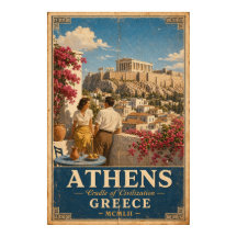 Affiche de voyage vintage Athènes Grèce Acropole m