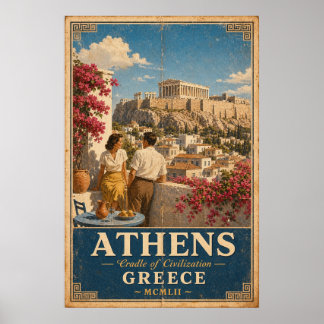 Affiche de voyage vintage Athènes Grèce Acropole m