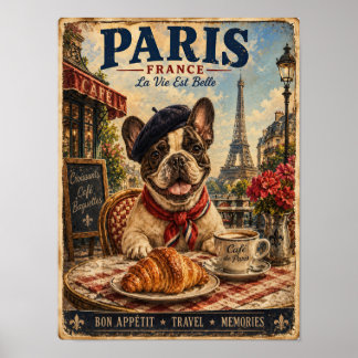 Affiche de voyage vintage Bouledogue français à Pa