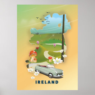 Affiche de voyage vintage carte d'Irlande