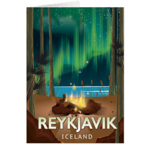 Affiche de voyage vintage de camping à Reykjavik