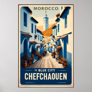 Affiche de voyage vintage de Chefchaouen, Maroc