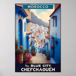 Affiche de voyage vintage de Chefchaouen, Maroc