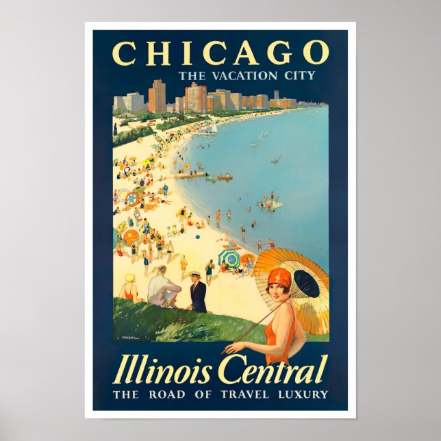 Affiche de voyage vintage de Chicago (Devant)