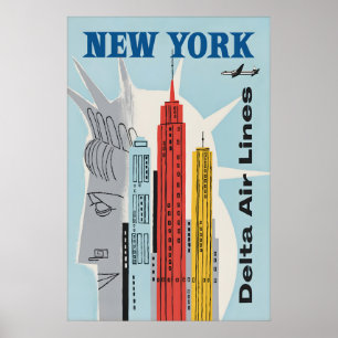 Affiche de voyage vintage de Delta Air Lines à New
