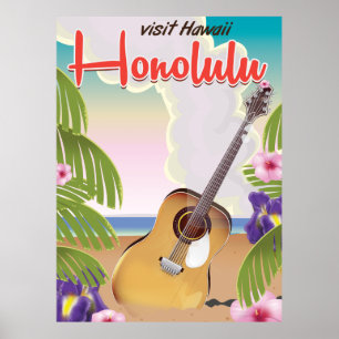 Affiche de voyage vintage de guitare acoustique d'