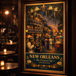 Affiche de voyage vintage de la Nuit de Jazz de la