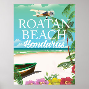 Affiche de voyage vintage de Rotan Beach Honduras