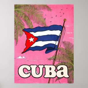 Affiche de voyage vintage du drapeau cubain