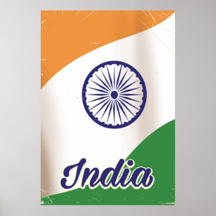Affiche de voyage vintage du drapeau indien.