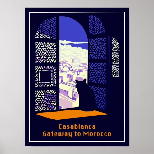 Affiche de voyage vintage pour Casablanca, Maroc. (Devant)