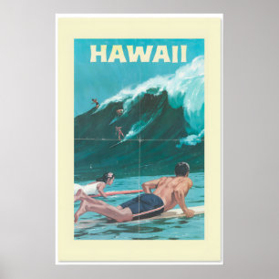 Affiche de voyage vintage sur le surf à Hawaï dans