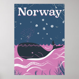 Affiche de voyage vintage sur les baleines de Norv