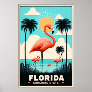 Affiche de voyage vintage sur les flamants de Flor