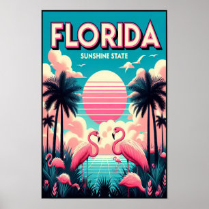 Affiche de voyage vintage sur les flamants roses d