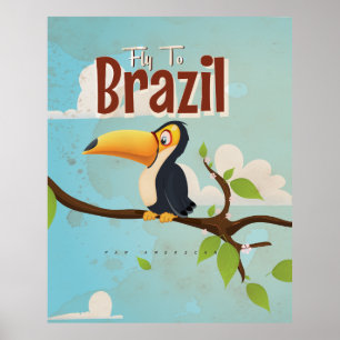 Affiche de voyage vintage Toucan fly to Brazil