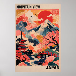 Affiche de vue de montagne du Japon, Mont Fuji rét