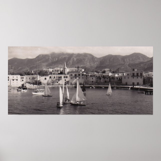 AFFICHE DE VUE DU PORT DE KYRENIA NOIR ET BLANC 19 (Devant)