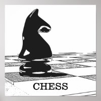 Affiche d'échecs avec la pièce de chevalier noir