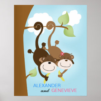 Affiche décoration murale singes garçon et fille 4
