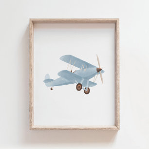 Affiche décorative bleue d'avion biplan pour chamb