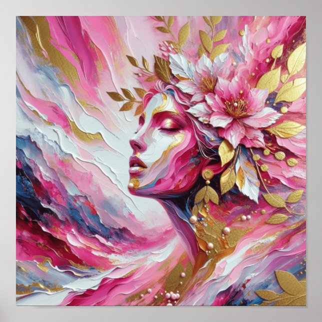 Affiche d'élégante femme au visage entouré de feui (Devant)
