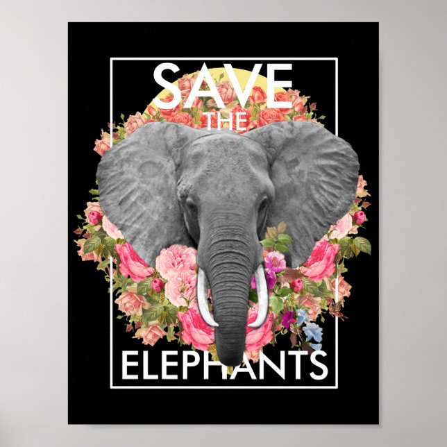 affiche d'éléphant à fleurs (Devant)