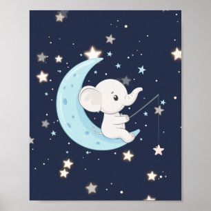 Affiche d'éléphant bébé pêchant des étoiles