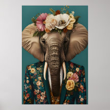 Affiche d'éléphant en costume, Portrait d'éléphant