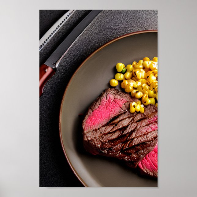 Affiche délicieuse de steak rare juteux (Devant)