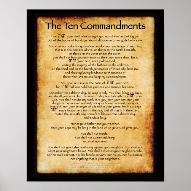 Affiche des 10 Commandements 16 x 20 (Devant)