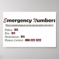 Affiche des numéros d'urgence