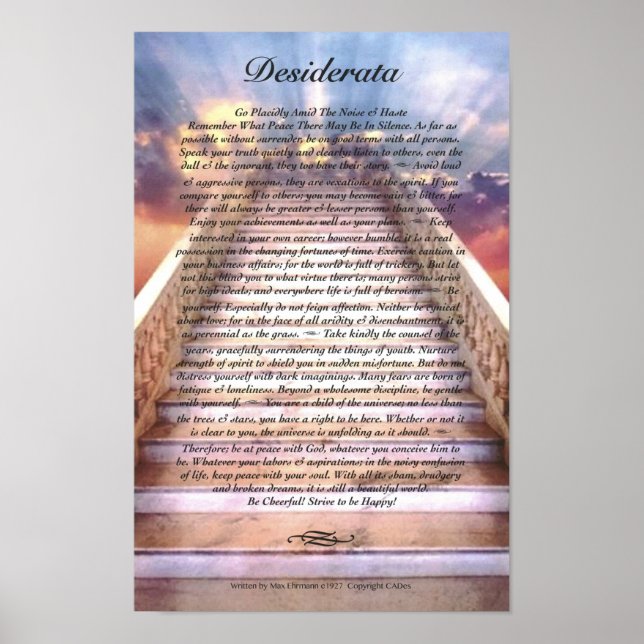 Affiche DESIDERATA sur l'escalier vers le ciel (Devant)