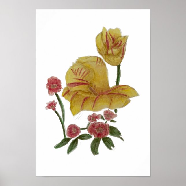 Affiche dessin de fleurs à l'aquarelle (Devant)