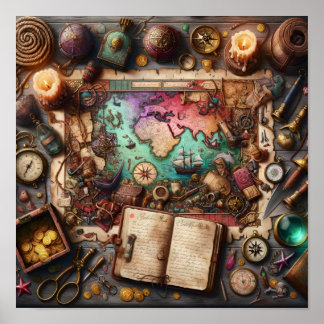 Affiche d'exploration de carte au trésor pirate vi