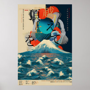 Affiche d'exposition japonaise - Mont Fuji & Océan