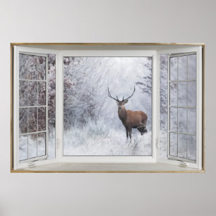 Affiche d'illusion de la fenêtre du cerf blanc d'h
