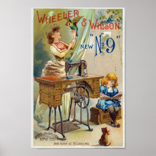 Affiche d'illustration de la machine à coudre vint
