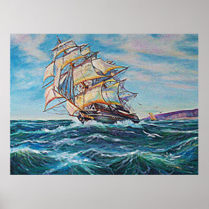 Affiche d'image de peinture à l'huile de voilier s