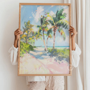 Affiche d'impression de plage tropicale aux palmie