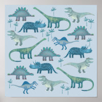 Affiche Dinosaures Bleus