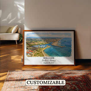 Affiche d'Oceanside Californie, Aquarelle, Sur mes